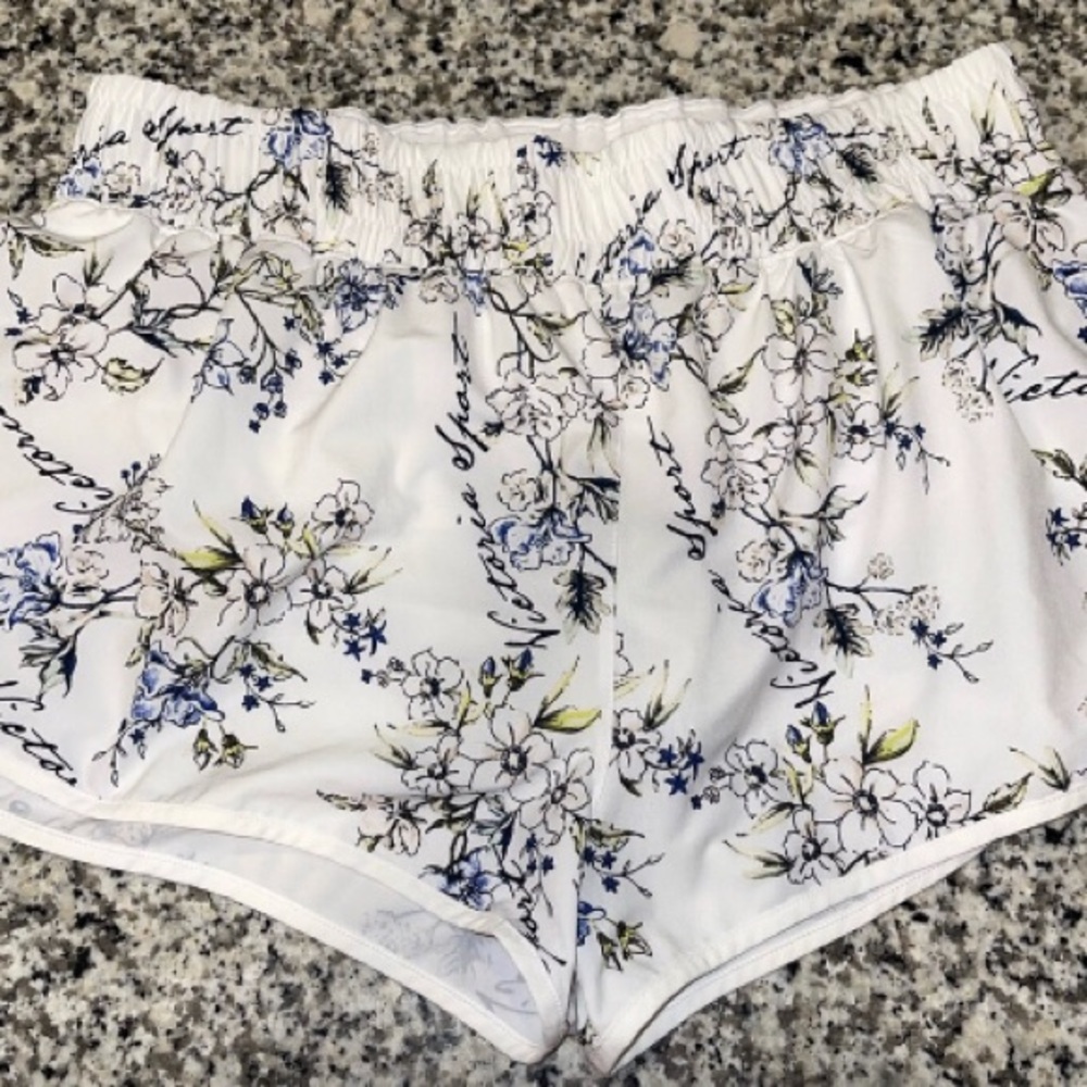 Victoria’s Secret floral white running workout shorts built in panties large